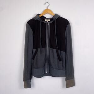Jakett NYC Suede Panel Zip Up Hooded Sweatshirt Medium